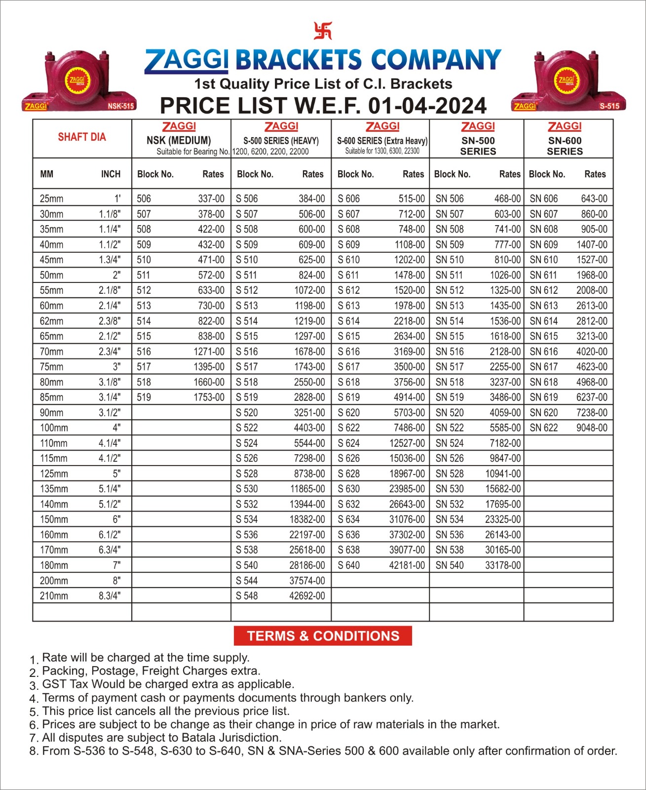 Zaggi Brackets price list